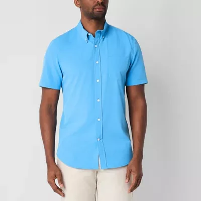 St. John's Bay Performance Mens Moisture Wicking Slim Fit Short Sleeve Button-Down Shirt