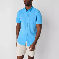 St. John's Bay Performance Mens Moisture Wicking Slim Fit Short Sleeve Button-Down Shirt