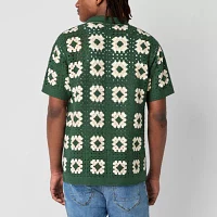 Arizona Mens Crochet Style Button Front Sweater