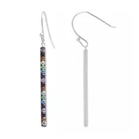 Sparkle Allure Pure Silver Over Brass Blue Crystal Rectangular Drop Earrings