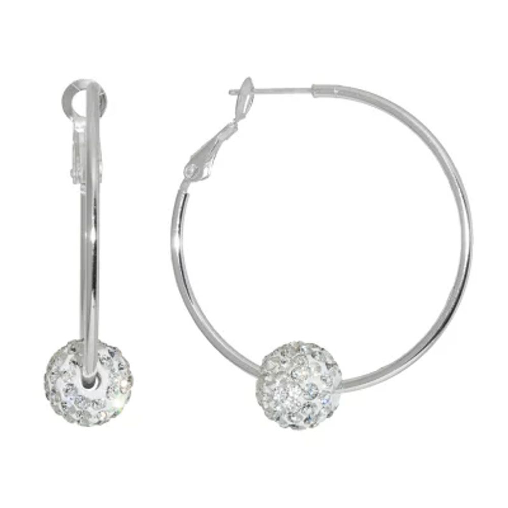 Sparkle Allure Crystal Pure Silver Over Brass 38.1mm Round Hoop Earrings