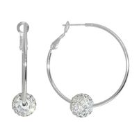 Sparkle Allure Crystal Pure Silver Over Brass 38.1mm Round Hoop Earrings