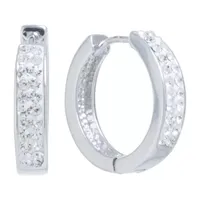 Sparkle Allure Crystal Pure Silver Over Brass Round Hoop Earrings