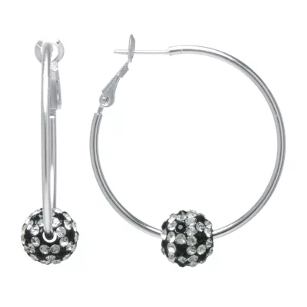 Sparkle Allure Crystal Pure Silver Over Brass Round Hoop Earrings