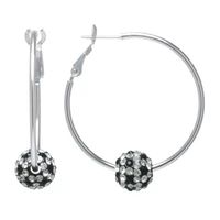 Sparkle Allure Crystal Pure Silver Over Brass Round Hoop Earrings