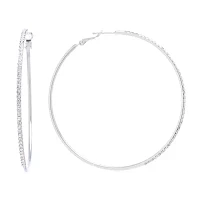 Sparkle Allure Crystal Pure Silver Over Brass Round Hoop Earrings