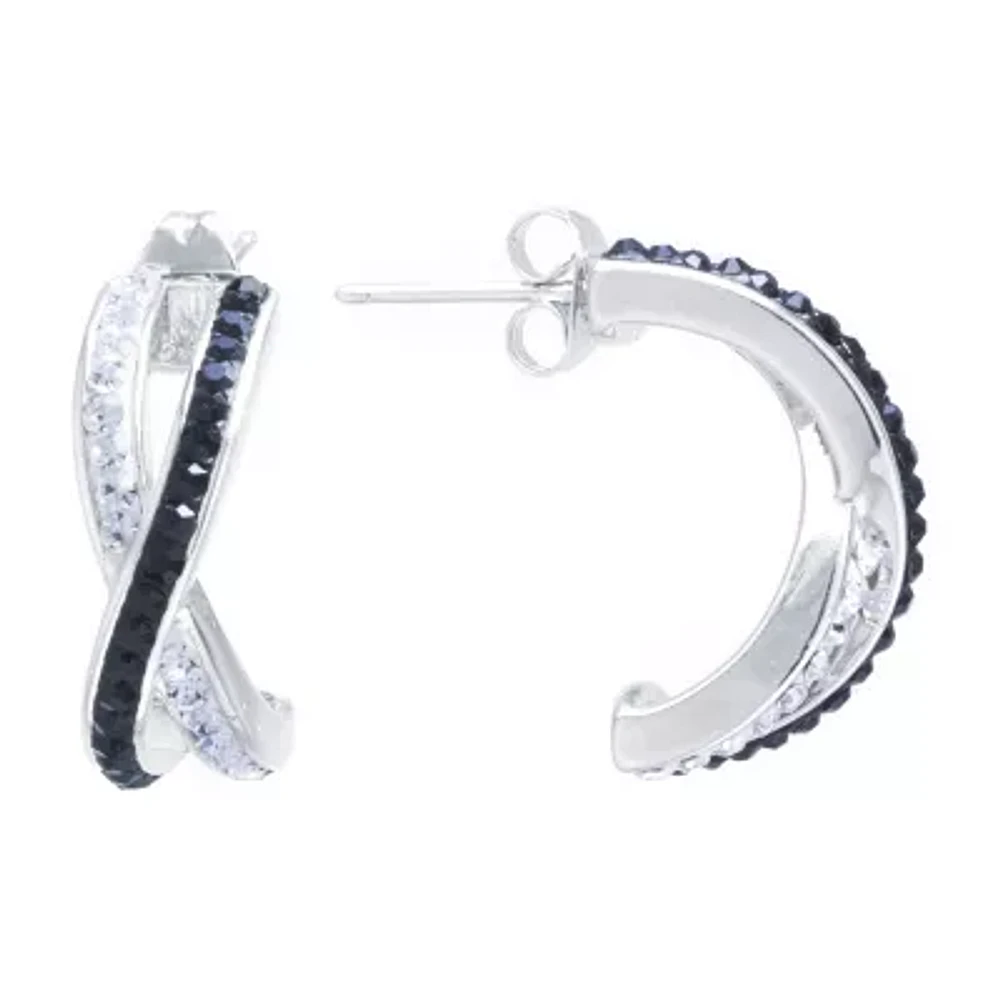Sparkle Allure Black Crystal Pure Silver Over Brass 20.5mm Hoop Earrings