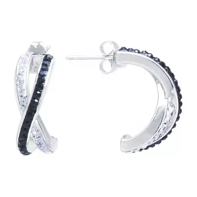 Sparkle Allure Black Crystal Pure Silver Over Brass 20.5mm Hoop Earrings