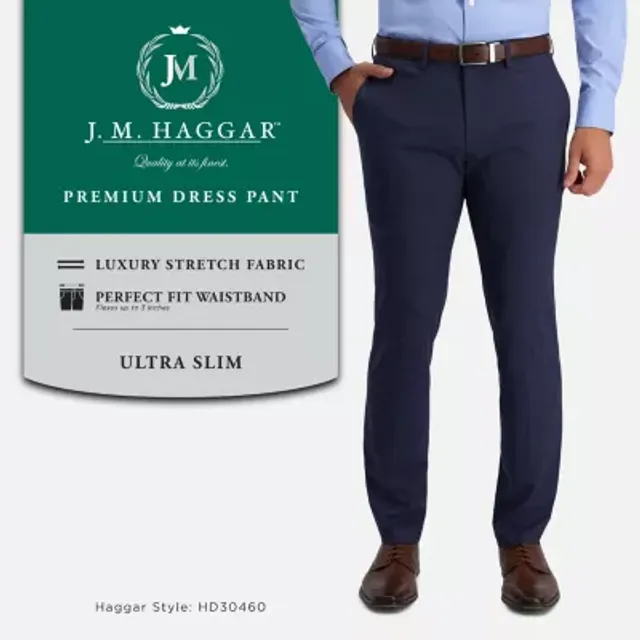 J.M. Haggar Mens 32 x 32 Gray Premium Stretch Slim Fit Luxury