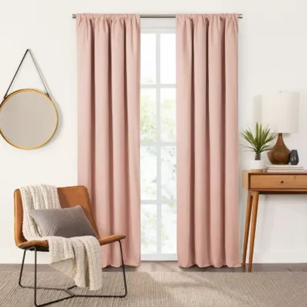 Fieldcrest Devin Solid Cotton Chambray Energy Saving 100% Blackout Rod Pocket Single Curtain Panel