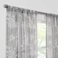 Fieldcrest Arden Tossed Bouquet Cotton Sheer Rod Pocket Single Curtain Panel