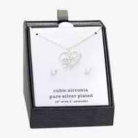 Sparkle Allure Mom 2-pc. Cubic Zirconia Pure Silver Over Brass Heart Jewelry Set