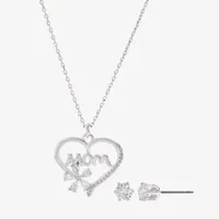 Sparkle Allure Mom 2-pc. Cubic Zirconia Pure Silver Over Brass Heart Jewelry Set