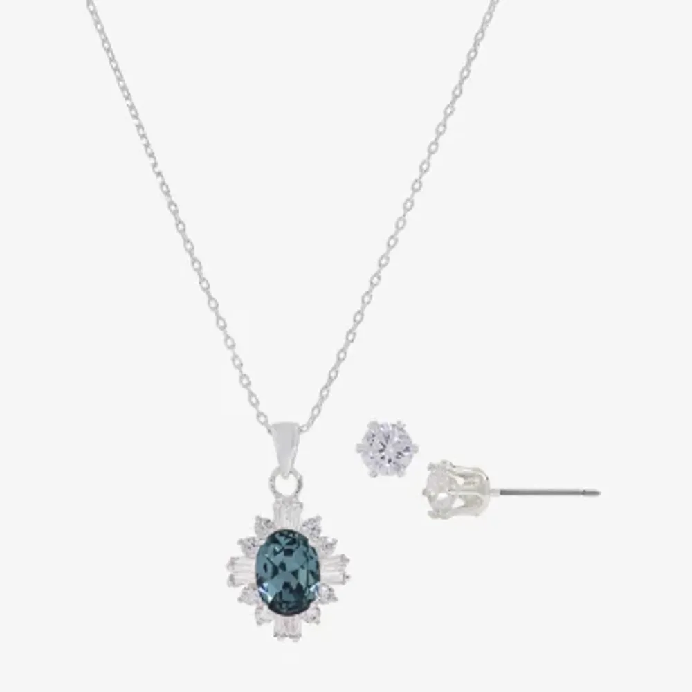 Sparkle Allure Blue Cubic Zirconia Silver Tone Pure Silver Over Brass 2-pc. Jewelry Set
