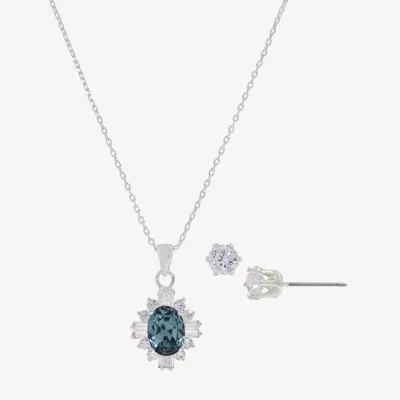 Sparkle Allure Blue Cubic Zirconia Silver Tone Pure Silver Over Brass 2-pc. Jewelry Set