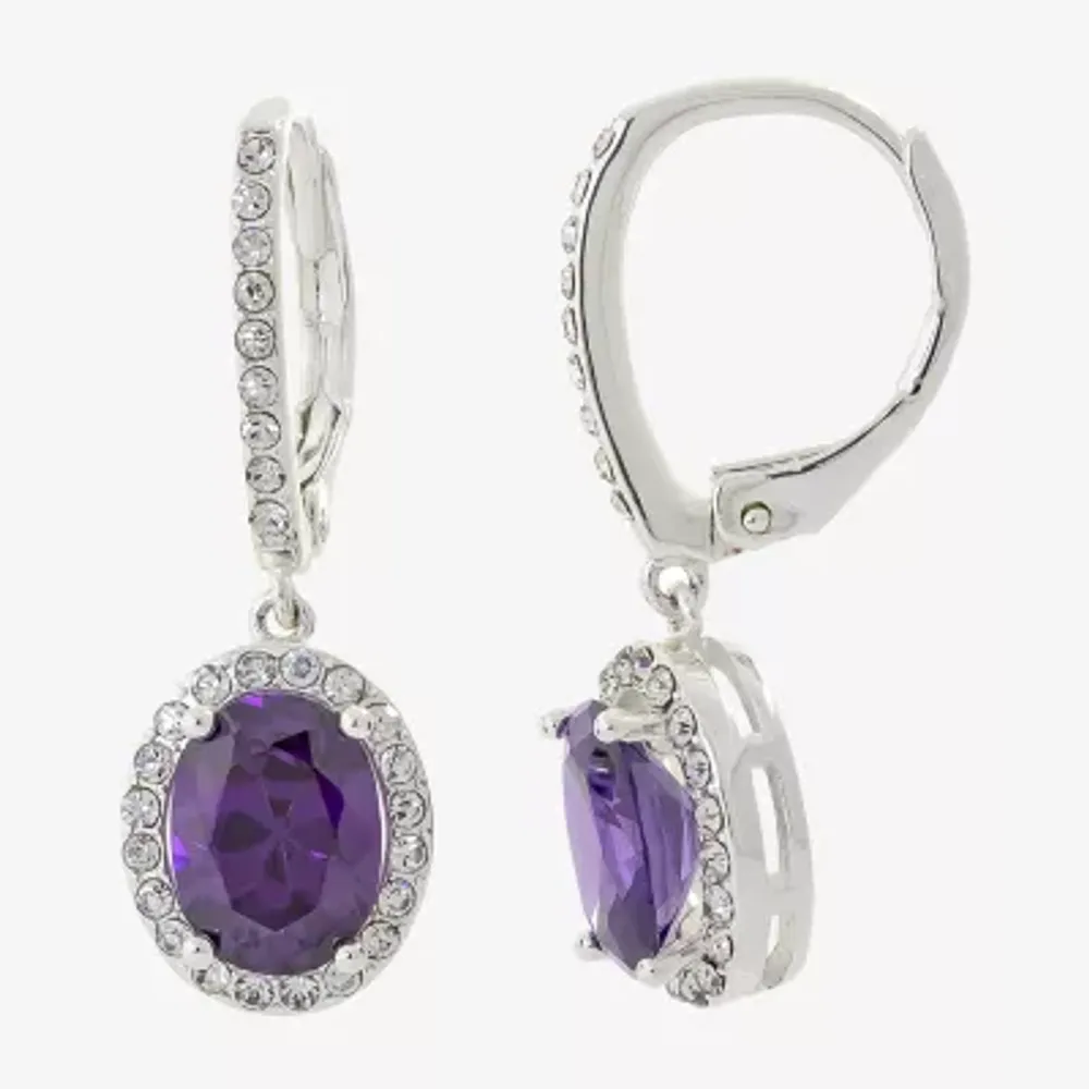 Sparkle Allure Cubic Zirconia Pure Silver Over Brass Oval Drop Earrings