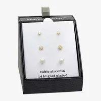 Sparkle Allure 3 Pair Simulated Pearl Round Earring Set