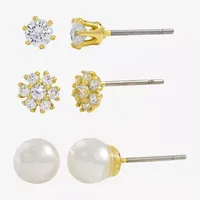 Sparkle Allure 3 Pair Simulated Pearl Round Earring Set