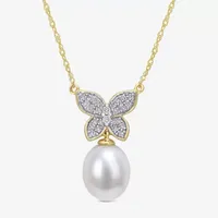 Womens 1/8 CT. T.W. White Cultured Freshwater Pearl 10K Gold Butterfly Pendant Necklace