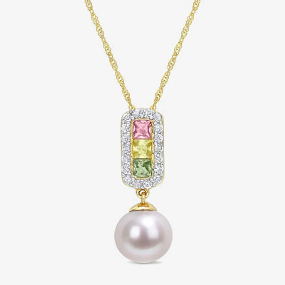 Womens White Cultured Freshwater Pearl 14K Gold Pendant Necklaces