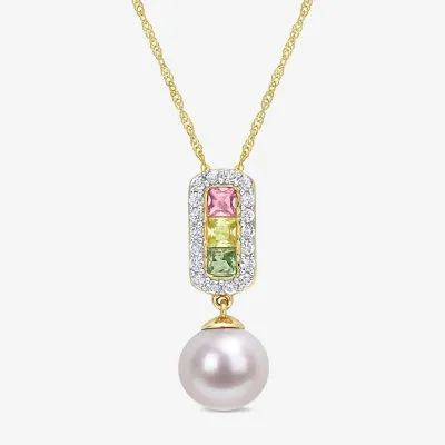 Womens White Cultured Freshwater Pearl 14K Gold Pendant Necklaces