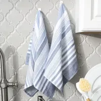 T-Fal Dual Terry Stripe Navy 2-pc. Kitchen Towel