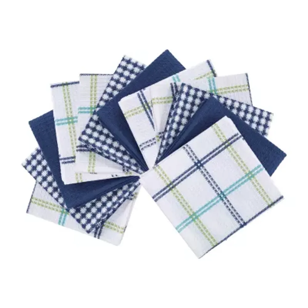 T-Fal Solid and Stripe Waffle Kitchen Towel, Set of 4 - Cool, Blue