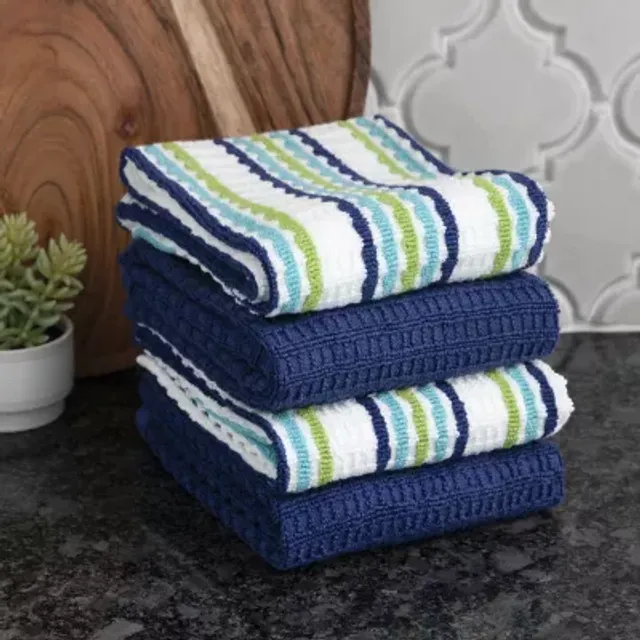 T-Fal Dual Terry Stripe Kitchen Towel, 2 Piece Set, Navy