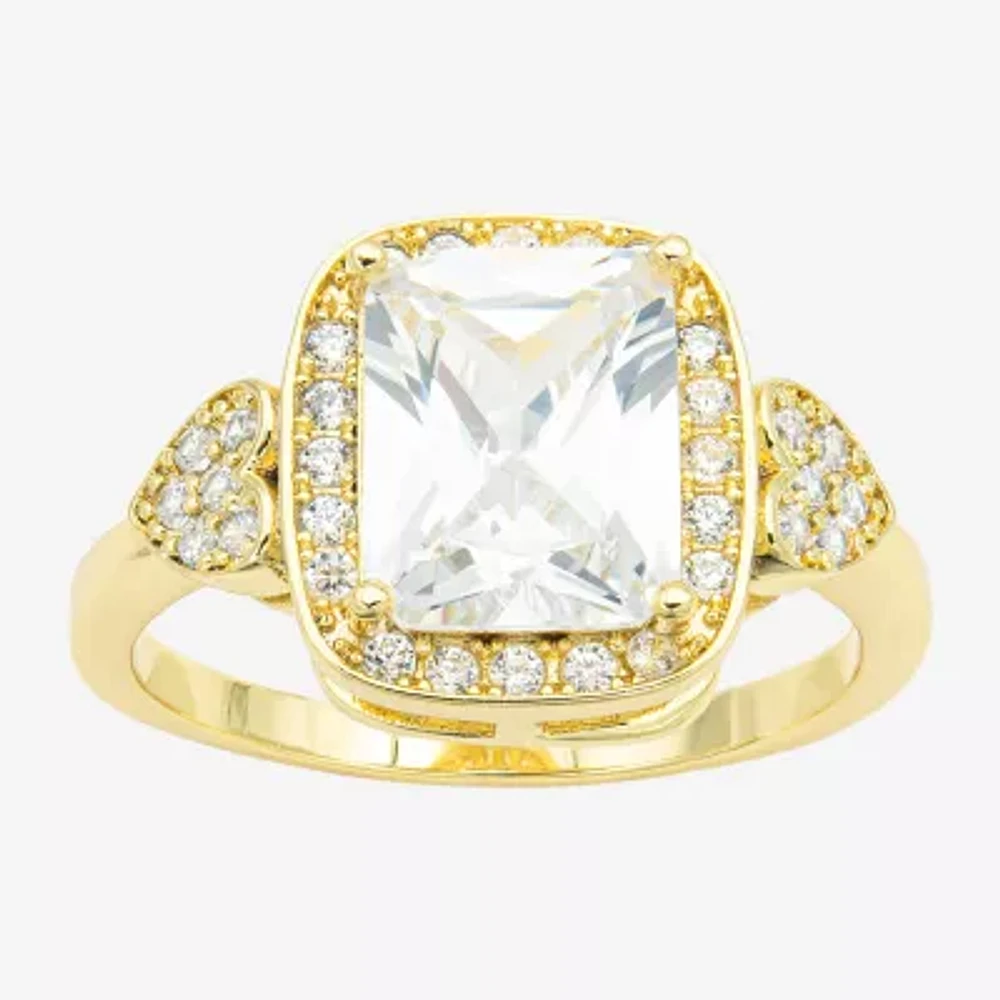 Sparkle Allure Womens Cubic Zirconia 14K Gold Over Brass Heart Halo Cocktail Ring