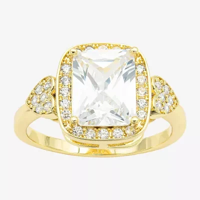 Sparkle Allure Womens Cubic Zirconia 14K Gold Over Brass Heart Halo Cocktail Ring