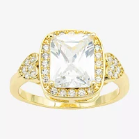 Sparkle Allure Cubic Zirconia 14K Gold Over Brass Heart Halo Cocktail Ring