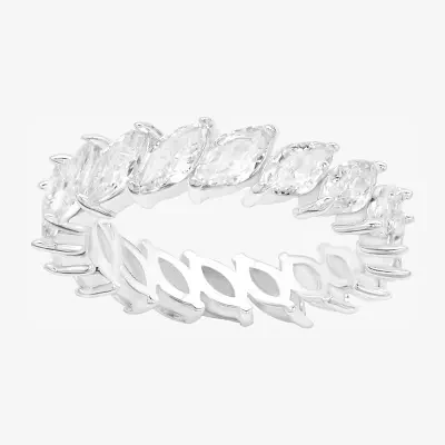 Sparkle Allure 5MM Cubic Zirconia Pure Silver Over Brass Marquise Eternity Band