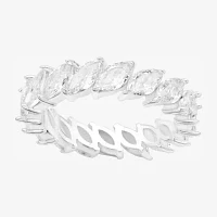 Sparkle Allure 5MM Cubic Zirconia Pure Silver Over Brass Marquise Eternity Band