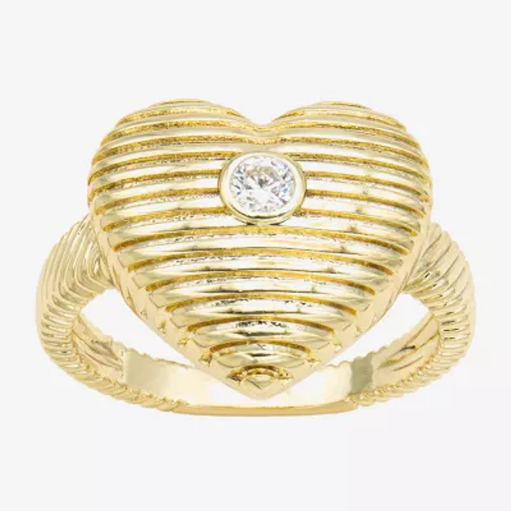 Sparkle Allure Textured Womens Cubic Zirconia 14K Gold Over Brass Heart Cocktail Ring