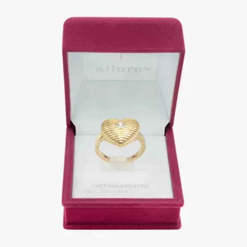 Sparkle Allure Textured Cubic Zirconia 14K Gold Over Brass Heart Cocktail Ring