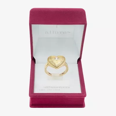 Sparkle Allure Textured Cubic Zirconia 14K Gold Over Brass Heart Cocktail Ring