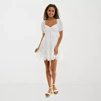 Trixxi Womens Short Sleeve Fit + Flare Dress Juniors