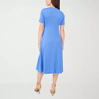 MSK Womens Short Sleeve Fit + Flare Dress Petite