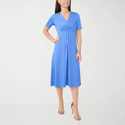 MSK Womens Short Sleeve Fit + Flare Dress Petite