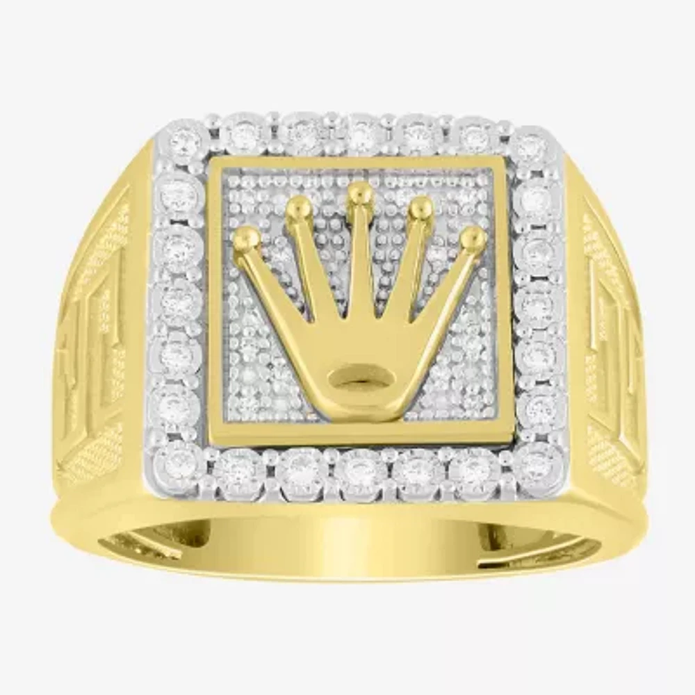 Mens 1/4 CT. T.W. Natural White Diamond 10K Gold Crown Fashion Ring