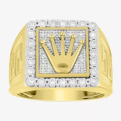Mens 1/4 CT. T.W. Natural White Diamond 10K Gold Crown Fashion Ring
