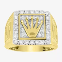 Mens 1/4 CT. T.W. Natural White Diamond 10K Gold Crown Fashion Ring