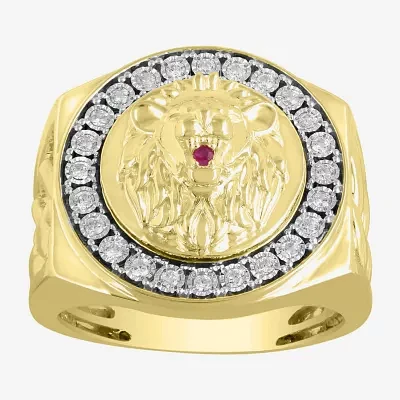 "Lion" Mens 1/4 CT. T.W. Natural White Diamond 10K Gold Fashion Ring