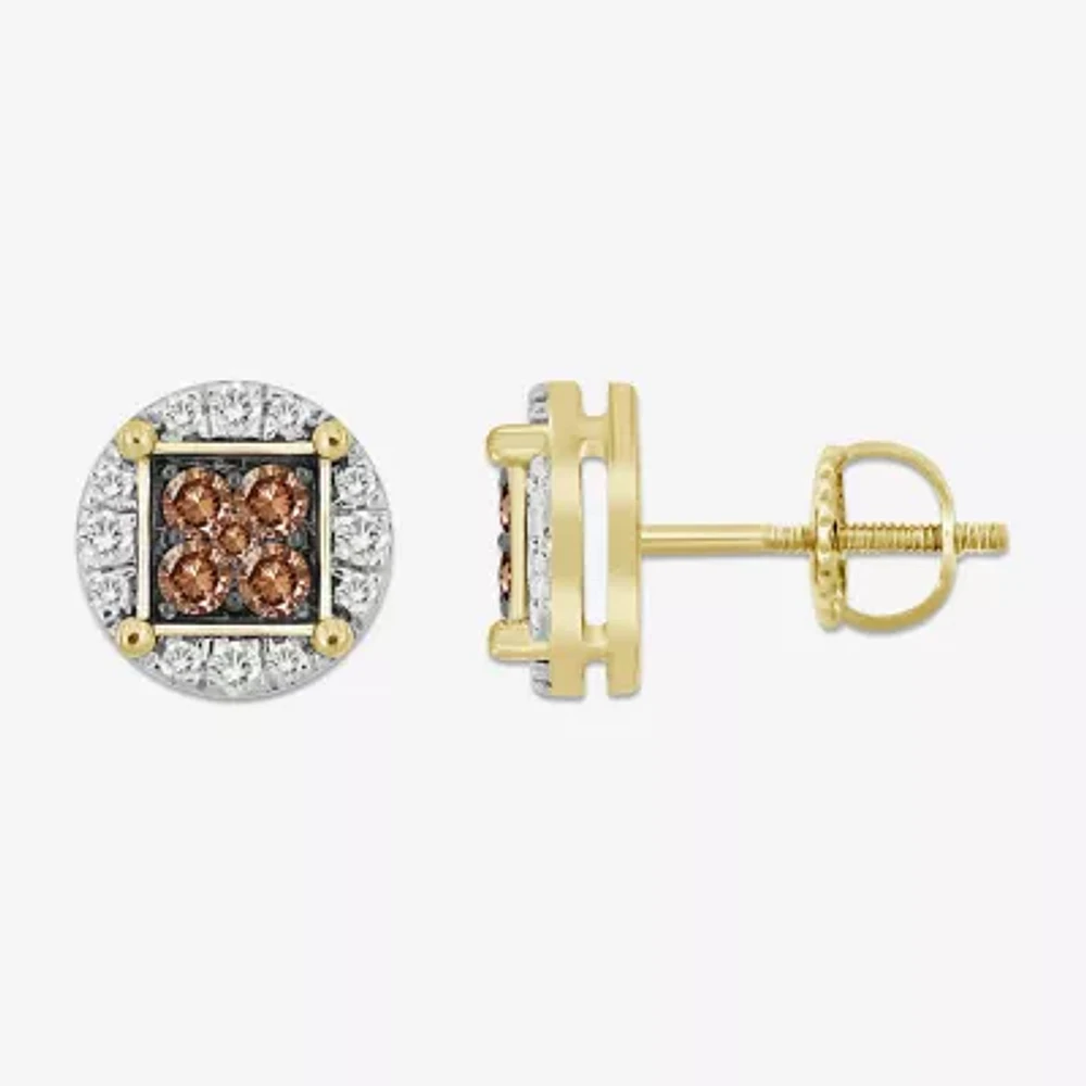 3/4 CT. T.W. Natural Champagne Diamond 10K Gold 10mm Stud Earrings