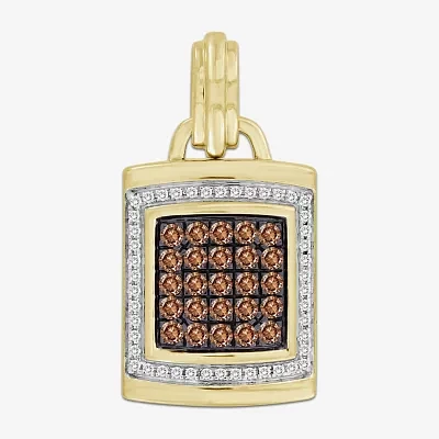 Mens 1/2 CT. T.W. Natural Brown Diamond 10K Gold Dog Tag Pendants