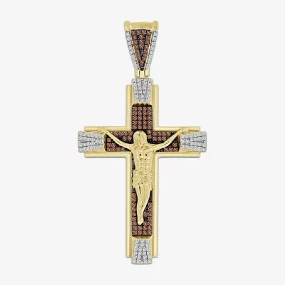"Crucifix" Mens 1/2 CT. T.W. Natural Brown Diamond 10K Gold Cross Pendants