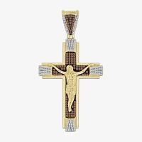 "Crucifix" Mens 1/2 CT. T.W. Natural Brown Diamond 10K Gold Cross Pendants