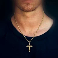"Crucifix" Mens 1/2 CT. T.W. Natural Brown Diamond 10K Gold Cross Pendants