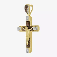 "Crucifix" Mens 1/2 CT. T.W. Natural Brown Diamond 10K Gold Cross Pendants