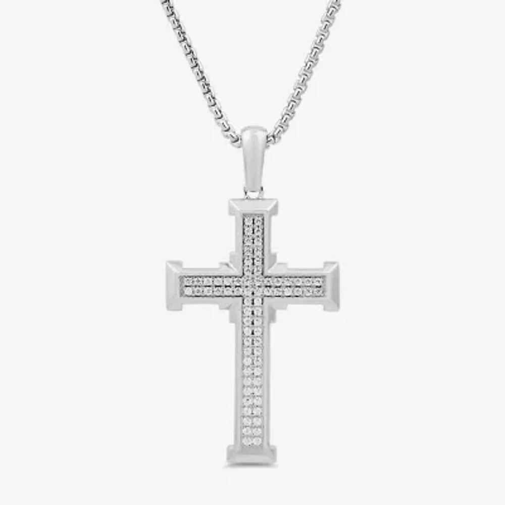 Mens 1/2 CT. T.W. Lab Grown White Diamond Sterling Silver Cross Pendant Necklaces